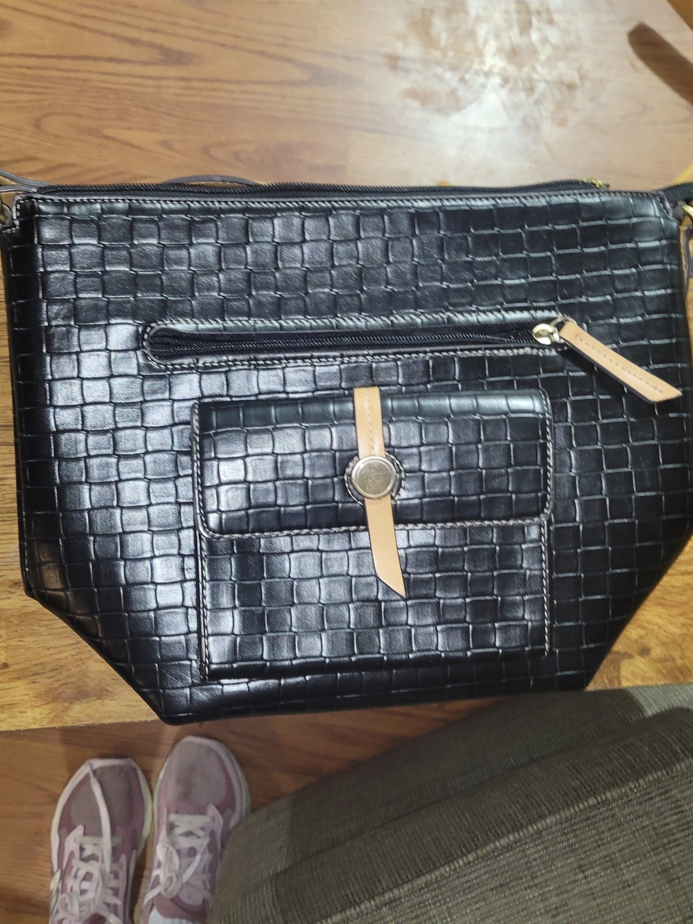 St. John's Bay Black Croc-Embossed Shoulder Bag with Tan Trim